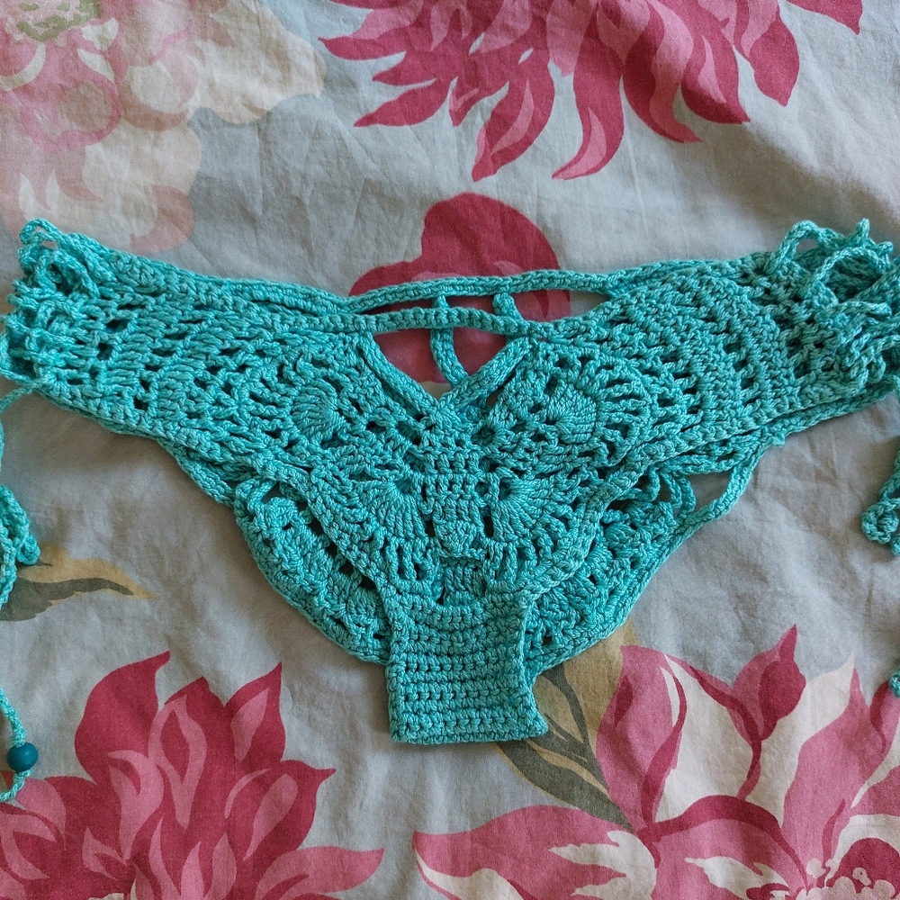 Light teal turquoise boho tie crochet bottom